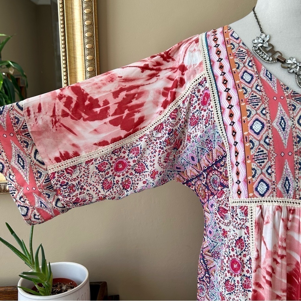 Sundance Wild Provence Mixed Print Keyhole Kimono Peasant Dress V-Neck Size S - Picture 4 of 10